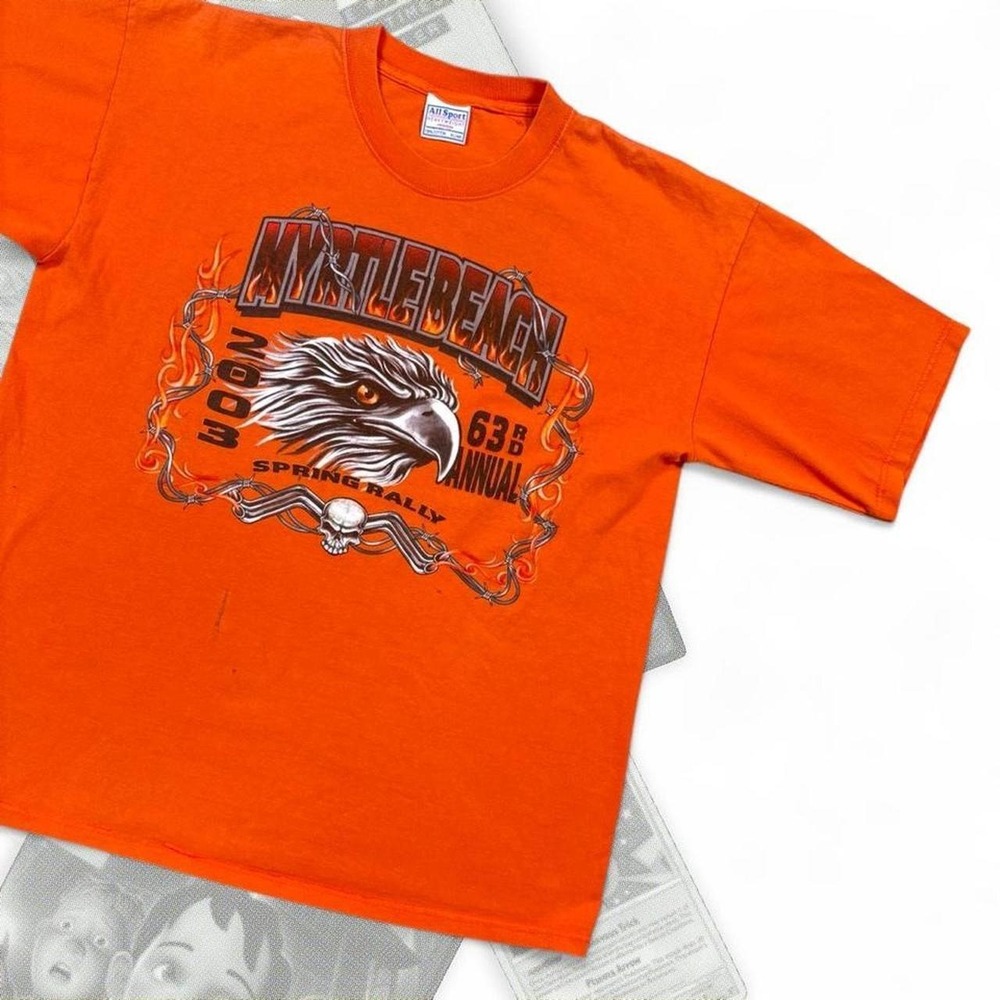 Vintage Y2K Biker Grunge Myrtle Beach Biker Flames Graphic Tee Shirt